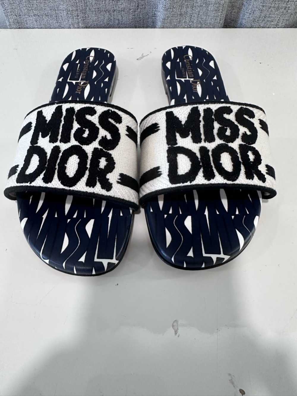 Authentic Miss Dior  DWay Slide Sandals in Navy & white. Size 38 - Picture 4 of 8